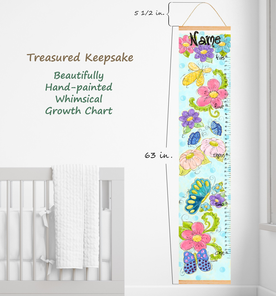 Hand-painted Daisies and Butterflies Canvas Height Chart