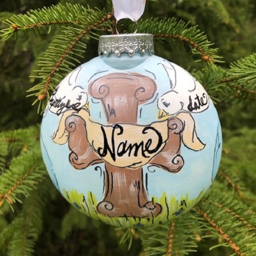 Hand-painted Boy Baptism Disc Ornament, Whimsical Commemorative Religious Gift for Kids