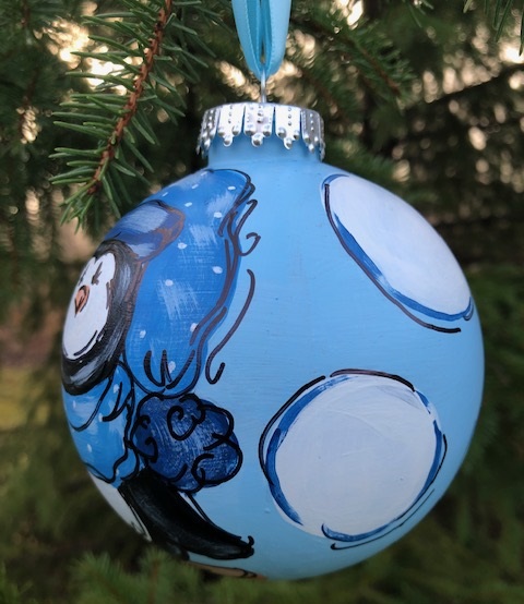 Hand-painted Boy Penguin on Ball Ornament, Whimsical and Personalized for Kids