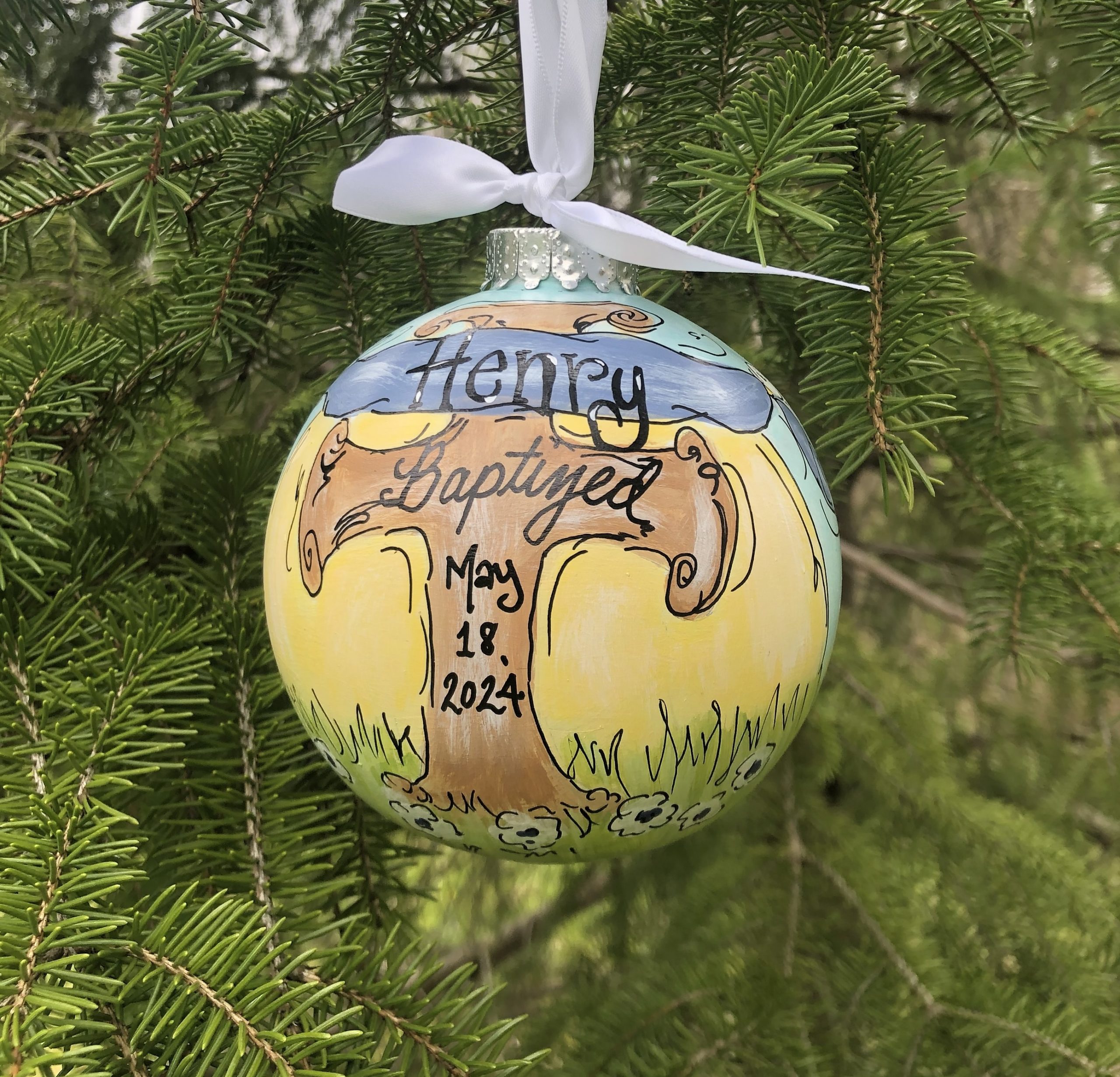 Whimsical Boy Baptism on Plastic Disc Ornament, Ideal Personalized Gift to Celebrate Baby's Religious Event